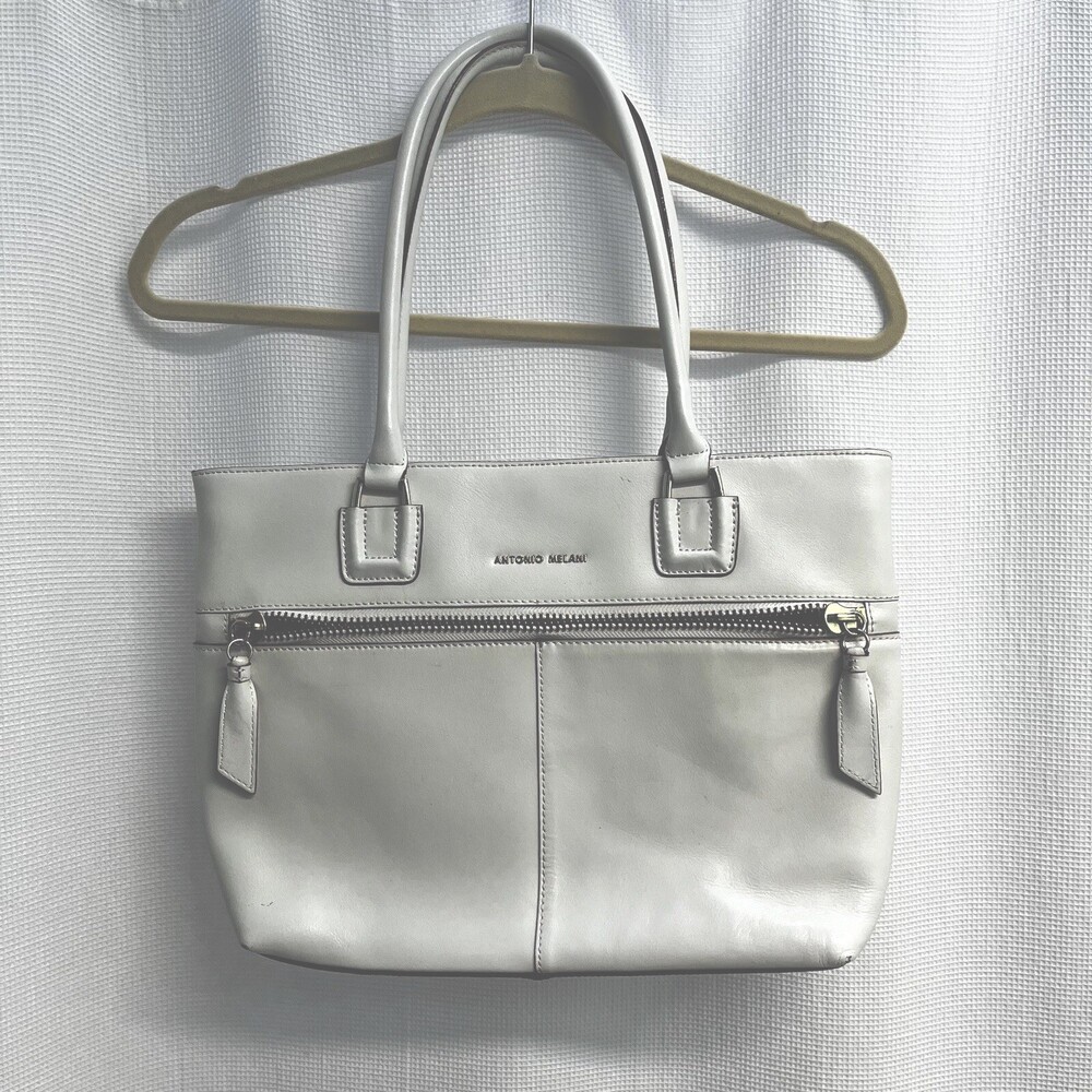 Antonio Melani Women’s White Leather Tote Shoulder Bag Classic Spring Easter